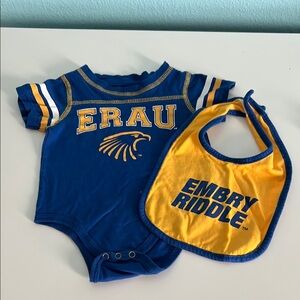 Embry Riddle fan Blue and Yellow Baby Bodysuit and Bib Set